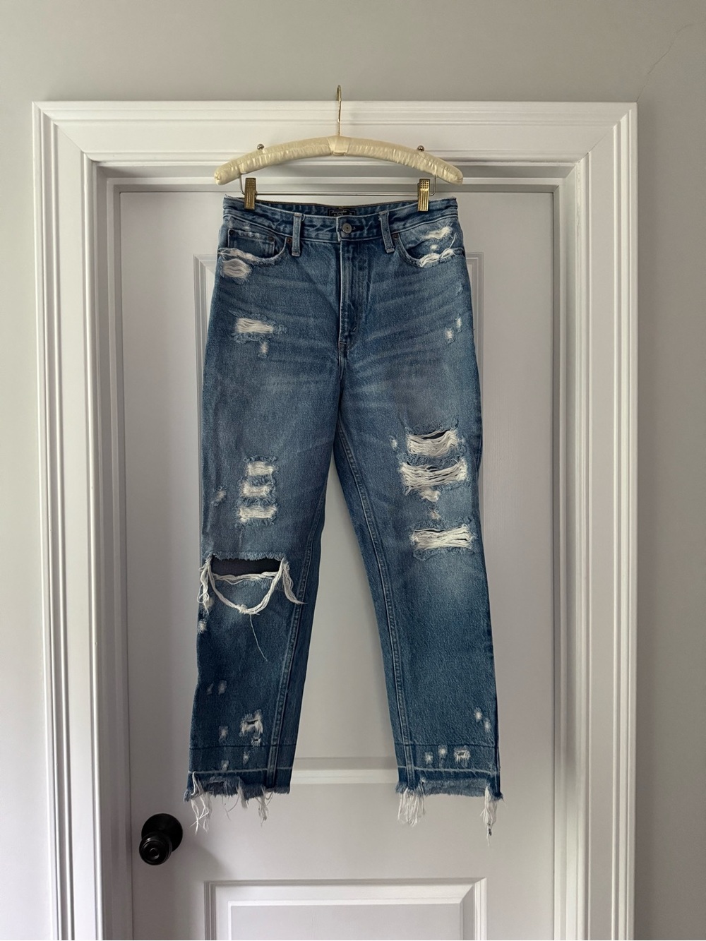 Abercrombie & Fitch Distressed Straight-Leg Jeans — Blue